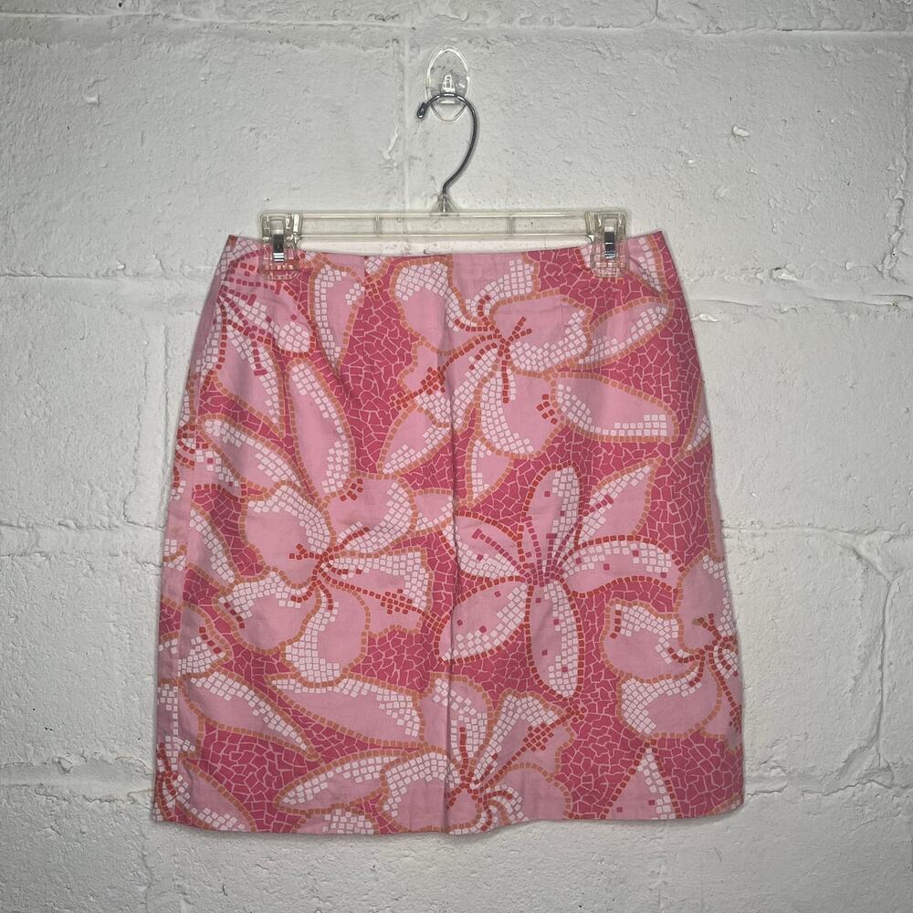 Lilly Pulitzer Vintage Hibiscus Mini Pencil Skirt Preppy Beach Women Pink Size 4